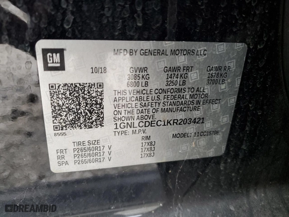 2019 Chevrolet Tahoe Commercial with VIN 1GNLCDEC1KR203421, listed as a Copart auction lot 66270814 with 0 mi miles and Salvage Title. Bid and sale history available at carsss.com. Image 13.