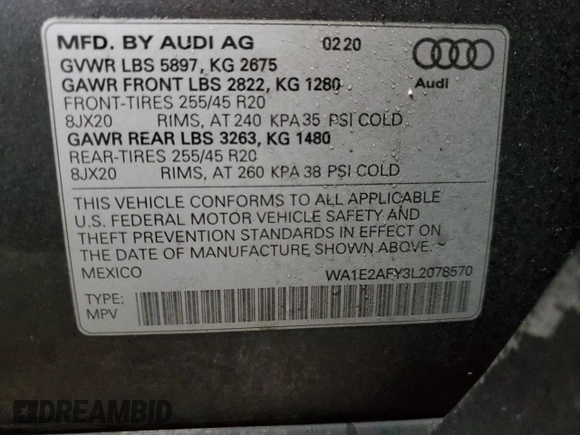 2020 Audi Q5 Premium Plus с VIN WA1E2AFY3L2078570, выставлен на аукционе Copart как лот 86300434 с пробегом 40 609 миль миль и Списание • Salvage title. История ставок и продаж доступна на DreamBid. Изображение 15.