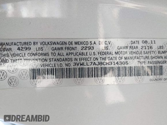 2012 Volkswagen Jetta TDI w/Premium with VIN 3VWLL7AJ8CM314305, listed as a IAAI auction lot 41885355 with 75,669 mi miles and . Bid and sale history available at DreamBid. Image 9.