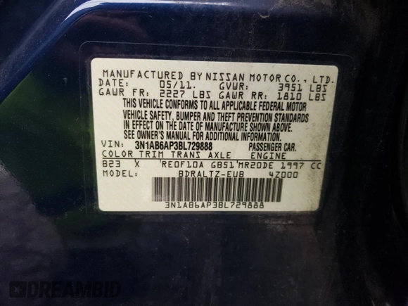 2011 Nissan Sentra S with VIN 3N1AB6AP3BL729888, listed as a Copart auction lot 48904645 with 154,034 mi miles and Clean Title. Bid and sale history available at DreamBid. Image 12.