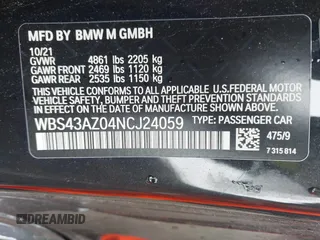 2022 BMW M4 Competition xDrive с VIN WBS43AZ04NCJ24059, выставлен на аукционе IAAI как лот 42182813 с пробегом 27 682 миль миль и . История ставок и продаж доступна на DreamBid. Изображение 9.
