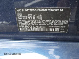 2018 BMW 3 Series 330i xDrive with VIN WBA8D9C52JA608243, listed as a IAAI auction lot 42630988 with 48,015 mi miles and . Bid and sale history available at DreamBid. Image 9.