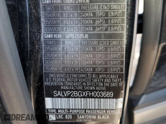 2015 Land Rover Range Rover Evoque Pure Plus with VIN SALVP2BGXFH003689, listed as a Copart auction lot 56020735 with 97,526 mi miles and Salvage title. Bid and sale history available at DreamBid. Image 13.