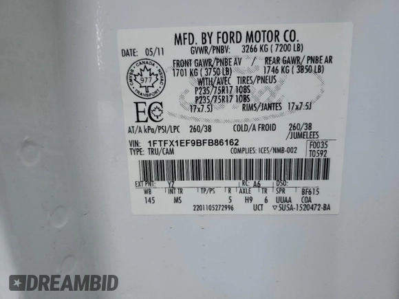 2011 Ford F-150 XL with VIN 1FTFX1EF9BFB86162, listed as a Copart auction lot 46303825 with Not Provided miles and Salvage Title. Bid and sale history available at carsss.com. Image 12.