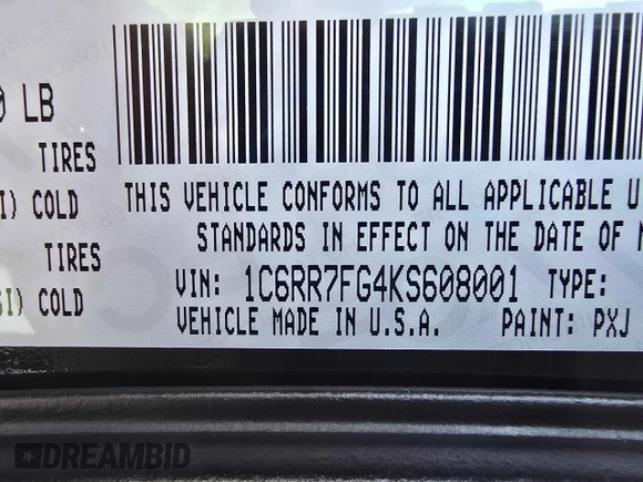 2019 Ram 1500 Tradesman z VIN 1C6RR7FG4KS608001, wystawiony jako Copart lot #54559935 z przebiegiem 53 356 mil mil oraz Szkoda całkowita • Salvage title. Historia ofert i sprzedaży dostępna na DreamBid. Obrazek 10.