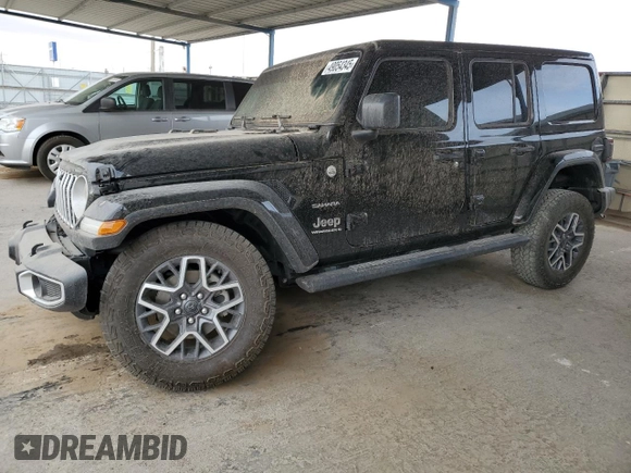 2024 Jeep Wrangler Sahara with VIN 1C4PJXEG0RW369476, listed as a Copart auction lot 49054345 with 816 mi miles and Salvage title. Bid and sale history available at DreamBid. Image 1.