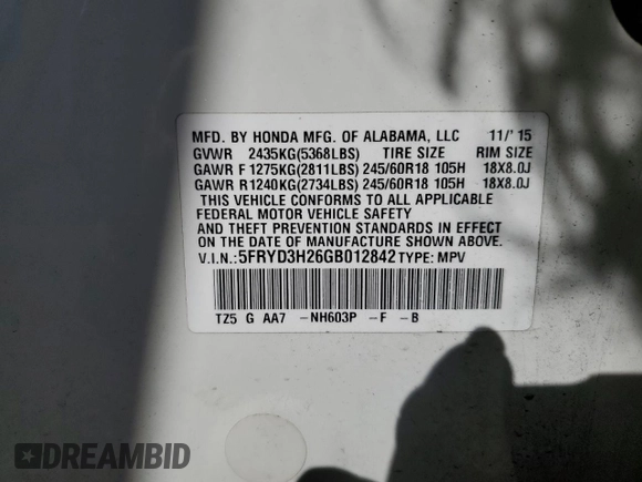 2016 Acura MDX с VIN 5FRYD3H26GB012842, выставлен на аукционе Copart как лот 61694715 с пробегом 148 317 миль миль и Списание • Salvage title. История ставок и продаж доступна на DreamBid. Изображение 13.