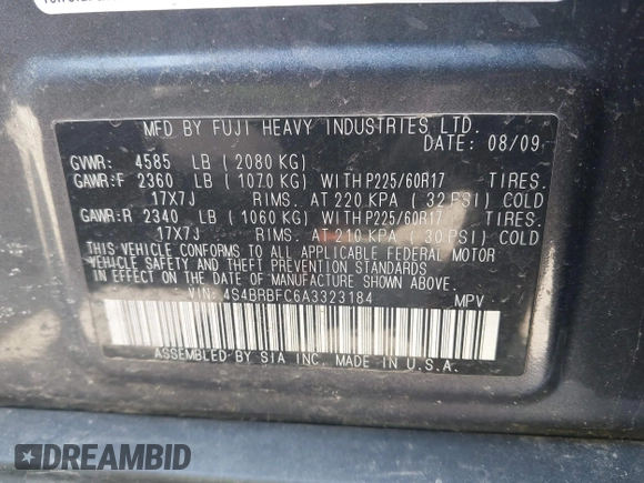 2010 Subaru Outback Premium All-Weather Anniversary with VIN 4S4BRBFC6A3323184, listed as a IAAI auction lot 42094526 with 124,025 mi miles and . Bid and sale history available at DreamBid. Image 9.