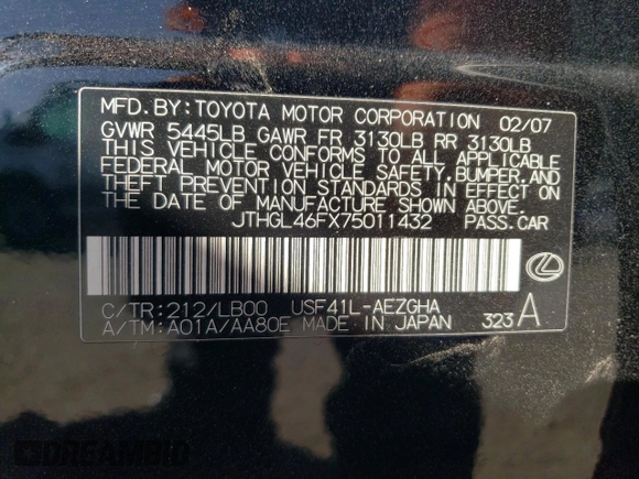 2007 Lexus LS 460 L with VIN JTHGL46FX75011432, listed as a Copart auction lot 42060325 with 137,954 mi miles and Salvage Title. Bid and sale history available at DreamBid. Image 14.