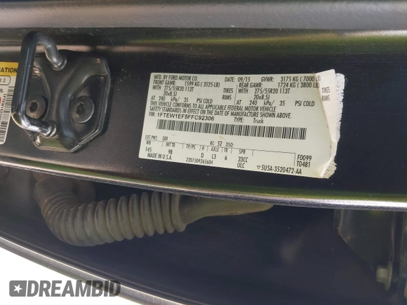 2015 Ford F-150 XLT с VIN 1FTEW1EF5FFC92306, выставлен на аукционе IAAI как лот 42530810 с пробегом 222 272 миль миль и . История ставок и продаж доступна на DreamBid. Изображение 9.
