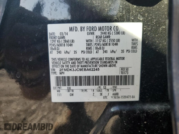 2014 Ford Edge SEL with VIN 2FMDK3JC9EBA62245, listed as a Copart auction lot 48634175 with 103,830 mi miles and Salvage Title. Bid and sale history available at carsss.com. Image 14.