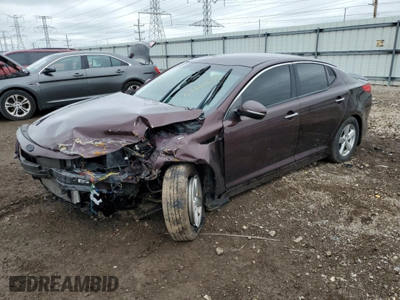 2015 Kia Optima LX with VIN 5XXGM4A75FG484776, listed as a Copart auction lot 55661635 with Not provided miles and Salvage title. Bid and sale history available at DreamBid. Image 1.