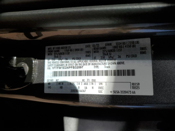 2023 Ford F-150 XL with VIN 1FTFW1ED6PFB32097, listed as a Copart auction lot 48152925 with 68,979 mi miles and Salvage Title. Bid and sale history available at carsss.com. Image 12.