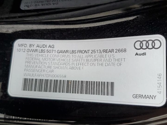 2013 Audi A5 Premium Plus with VIN WAULFAFH7DN006558, listed as a Copart auction lot 54181985 with 110,055 mi miles and Clean Title. Bid and sale history available at carsss.com. Image 12.
