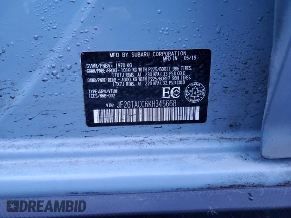 2019 Subaru Crosstrek Premium z VIN JF2GTACC6KH345668, wystawiony jako Copart lot #51295185 z przebiegiem 47 150 mil mil oraz Szkoda całkowita • Salvage title. Historia ofert i sprzedaży dostępna na DreamBid. Obrazek 14.