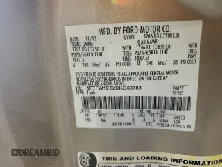 2013 Ford F-150 XL with VIN 1FTFW1ET2DKG50783, listed as a Copart auction lot 46353925 with 116,255 mi miles and Salvage Title. Bid and sale history available at carsss.com. Image 12.