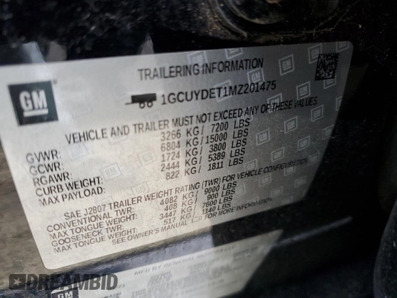 2021 Chevrolet Silverado 1500 LT z VIN 1GCUYDET1MZ201475, wystawiony jako Copart lot #44778935 z przebiegiem 55 109 mil mil oraz Szkoda całkowita • Salvage title. Historia ofert i sprzedaży dostępna na DreamBid. Obrazek 12.