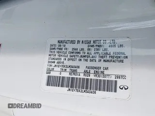 2020 Infiniti Q60 Luxe with VIN JN1EV7EK2LM340406, listed as a IAAI auction lot 41641294 with 35,239 mi miles and . Bid and sale history available at carsss.com. Image 9.