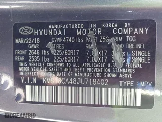 2018 Hyundai Tucson SEL with VIN KM8J3CA48JU718402, listed as a IAAI auction lot 41810363 with 218,853 mi miles. Bid and sale history available at carsss.com. Image 9.