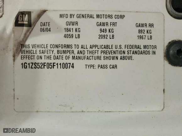 2005 Chevrolet Malibu with VIN 1G1ZS52F05F110074, listed as a Copart auction lot 43211165 with 275,464 mi miles and Salvage Title. Bid and sale history available at carsss.com. Image 12.