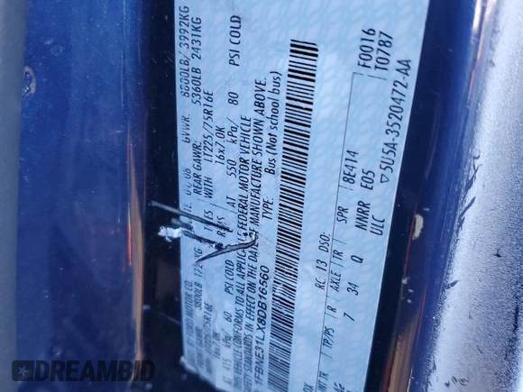 2008 Ford Econoline Passenger XL with VIN 1FBNE31LX8DB16560, listed as a Copart auction lot 80282833 with Not Provided miles and Salvage Title. Bid and sale history available at DreamBid. Image 13.