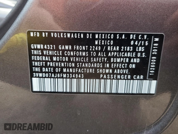 2015 Volkswagen Jetta SE with VIN 3VWD07AJ6FM334943, listed as a Copart auction lot 63704095 with 151,639 mi miles and Clean title. Bid and sale history available at DreamBid. Image 12.