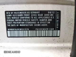2012 Volkswagen Golf z VIN WVWDB7AJ9CW321578, wystawiony jako Copart lot #50739445 z przebiegiem 124 613 mil mil oraz Szkoda całkowita • Salvage title. Historia ofert i sprzedaży dostępna na DreamBid. Obrazek 15.