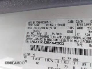 2024 Ford Transit Passenger XL с VIN 1FBAX2C82RKA42933, выставлен на аукционе IAAI как лот 42448876 с пробегом Не указан миль и . История ставок и продаж доступна на DreamBid. Изображение 9.