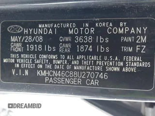 2008 Hyundai Accent GLS with VIN KMHCN46C88U270746, listed as a IAAI auction lot 41392092 with 146,419 mi miles. Bid and sale history available at carsss.com. Image 9.