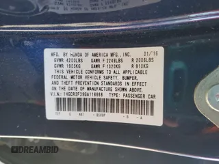2016 Honda Accord Sedan LX with VIN 1HGCR2F39GA118666, listed as a Copart auction lot 87635735 with Not Provided miles and Salvage Title. Bid and sale history available at carsss.com. Image 13.