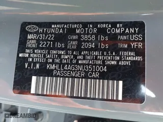 2022 Hyundai Elantra SE with VIN KMHLL4AG3NU351004, listed as a IAAI auction lot 41480234 with 48,485 mi miles. Bid and sale history available at carsss.com. Image 9.