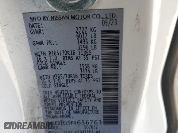 2023 Nissan Frontier S with VIN 1N6ED1CL9PN656763, listed as a Copart auction lot 58564245 with 27,413 mi miles and Clean title. Bid and sale history available at DreamBid. Image 13.
