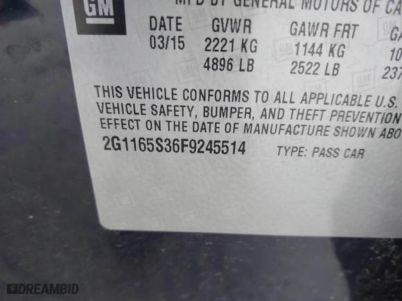 2015 Chevrolet Impala LTZ with VIN 2G1165S36F9245514, listed as a IAAI auction lot 41228581 with 139,691 mi miles. Bid and sale history available at carsss.com. Image 9.