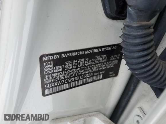 2017 BMW X4 M40i с VIN 5UXXW7C58H0U26056, выставлен на аукционе Copart как лот 88751415 с пробегом Не указан миль и Списание • Salvage title. История ставок и продаж доступна на DreamBid. Изображение 13.