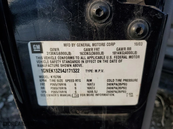 2004 Chevrolet Tahoe LS with VIN 1GNEK13Z94J171322, listed as a Copart auction lot 44327755 with 0 mi miles and Salvage Title. Bid and sale history available at carsss.com. Image 13.