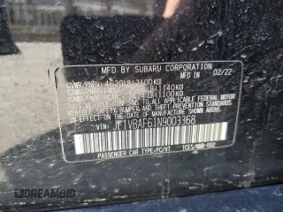 2022 Subaru WRX Premium with VIN JF1VBAF61N9003368, listed as a Copart auction lot 47369045 with 21,575 mi miles and Salvage Title. Bid and sale history available at carsss.com. Image 12.