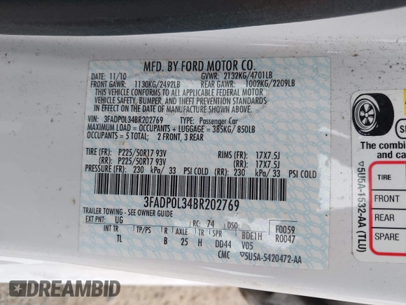 2011 Ford Fusion Hybrid z VIN 3FADP0L34BR202769, wystawiony jako IAAI lot #42504494 z przebiegiem 33 902 mil mil oraz . Historia ofert i sprzedaży dostępna na DreamBid. Obrazek 9.