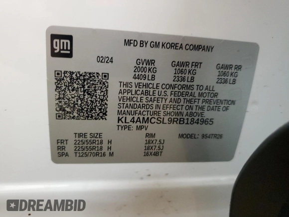 2024 Buick Encore GX Preferred с VIN KL4AMCSL9RB184965, выставлен на аукционе Copart как лот 58362615 с пробегом 6 152 миль миль и Списание • Salvage title. История ставок и продаж доступна на DreamBid. Изображение 13.