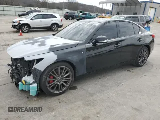 2017 Infiniti Q50 Red Sport 400 with VIN JN1FV7AP3HM850700, listed as a Copart auction lot 49844005 with 58,257 mi miles and Salvage Title. Bid and sale history available at carsss.com. Image 1.