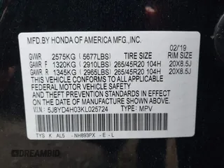 2019 Acura MDX Technology with VIN 5J8YD4H03KL025724, listed as a IAAI auction lot 39401800 with 66,988 mi miles and . Bid and sale history available at DreamBid. Image 9.
