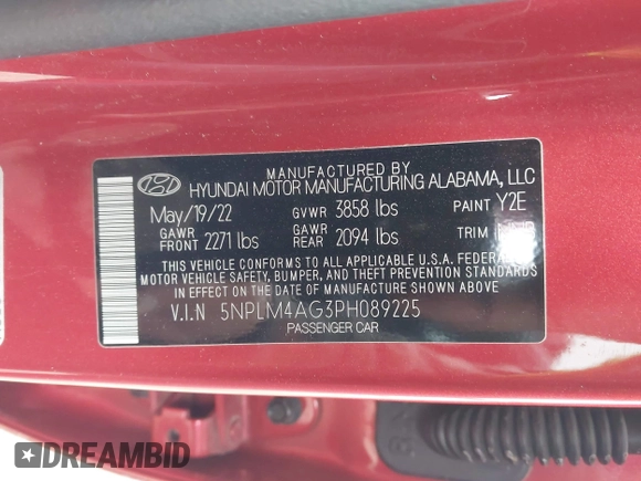 2023 Hyundai Elantra SEL with VIN 5NPLM4AG3PH089225, listed as a IAAI auction lot 41972565 with 28,667 mi miles and . Bid and sale history available at DreamBid. Image 9.