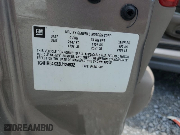 2002 Buick LeSabre Limited with VIN 1G4HR54K32U124532, listed as a Copart auction lot 57305765 with 100,883 mi miles and Clean title. Bid and sale history available at DreamBid. Image 12.