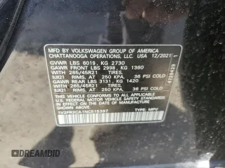 2022 Volkswagen Atlas SEL Premium R-Line with VIN 1V2FR2CA1NC515397, listed as a Copart auction lot 48881985 with 14,071 mi miles and Salvage title. Bid and sale history available at DreamBid. Image 12.