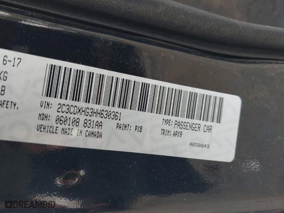2017 Dodge Charger SXT with VIN 2C3CDXHG3HH630361, listed as a IAAI auction lot 41788186 with 58,529 mi miles. Bid and sale history available at carsss.com. Image 9.
