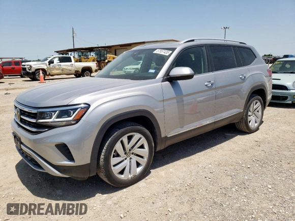 2021 Volkswagen Atlas SEL with VIN 1V2BR2CA1MC594888, listed as a Copart auction lot 57557435 with 38,124 mi miles and Clean title. Bid and sale history available at DreamBid. Image 1.