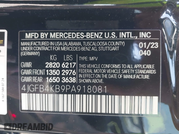 2023 Mercedes-Benz GLE 350 with VIN 4JGFB4KB9PA918081, listed as a IAAI auction lot 42162868 with 12,308 mi miles and . Bid and sale history available at DreamBid. Image 9.