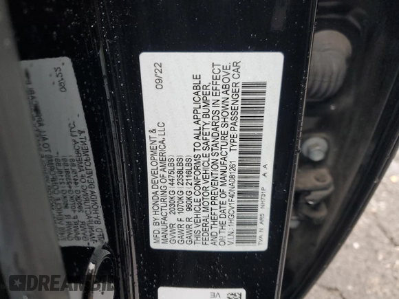 2022 Honda Accord Sedan Sport SE with VIN 1HGCV1F40NA081261, listed as a Copart auction lot 49120795 with 29,076 mi miles and Salvage Title. Bid and sale history available at carsss.com. Image 12.
