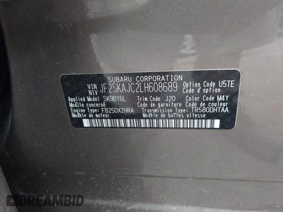 2020 Subaru Forester Premium with VIN JF2SKAJC2LH608689, listed as a IAAI auction lot 42251401 with 32,501 mi miles and . Bid and sale history available at DreamBid. Image 9.