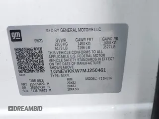 2021 Chevrolet Traverse Premier with VIN 1GNEVKKW7MJ250461, listed as a IAAI auction lot 41809650 with 61,661 mi miles. Bid and sale history available at carsss.com. Image 9.
