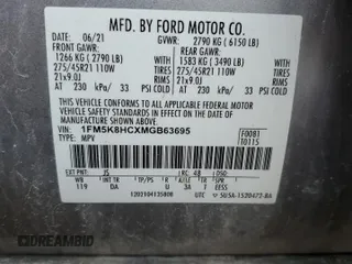 2021 Ford Explorer Platinum with VIN 1FM5K8HCXMGB63695, listed as a Copart auction lot 52802925 with 42,766 mi miles and Salvage Title. Bid and sale history available at carsss.com. Image 13.